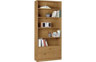 HOME Maine 2 Drawer Extra Deep Bookcase - Oak Effect